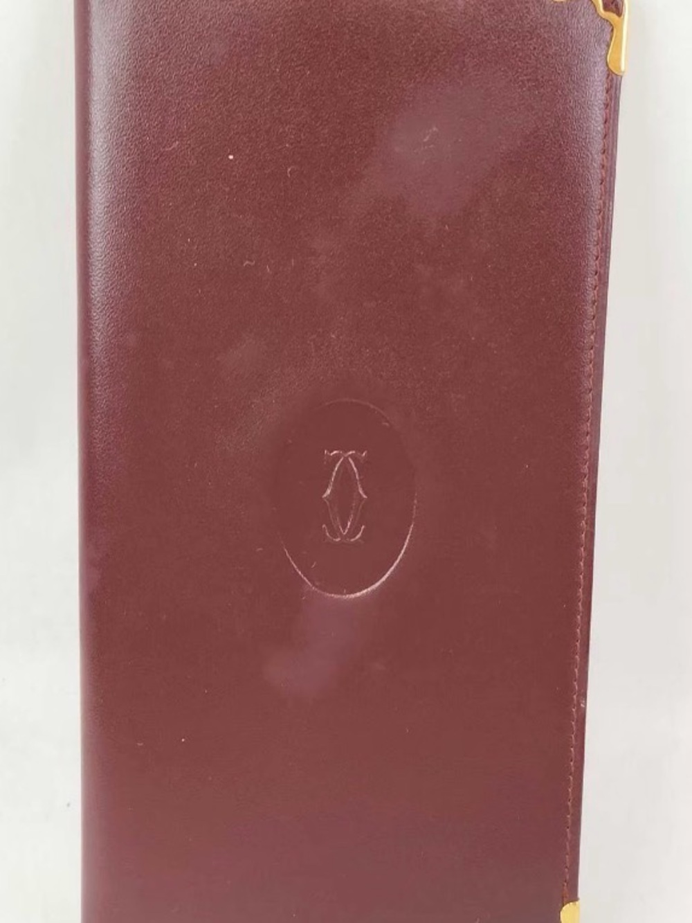 Cartier Burgundy Leather Long Wallet with Gold Corner Hardware